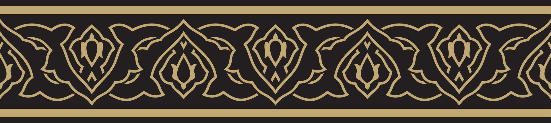 gold and black endless Turkish national ornament. Seamless ottoman border, frame. Ethnic floral pattern of Seljuk Turks. Decoration Sultan's palaces. vector