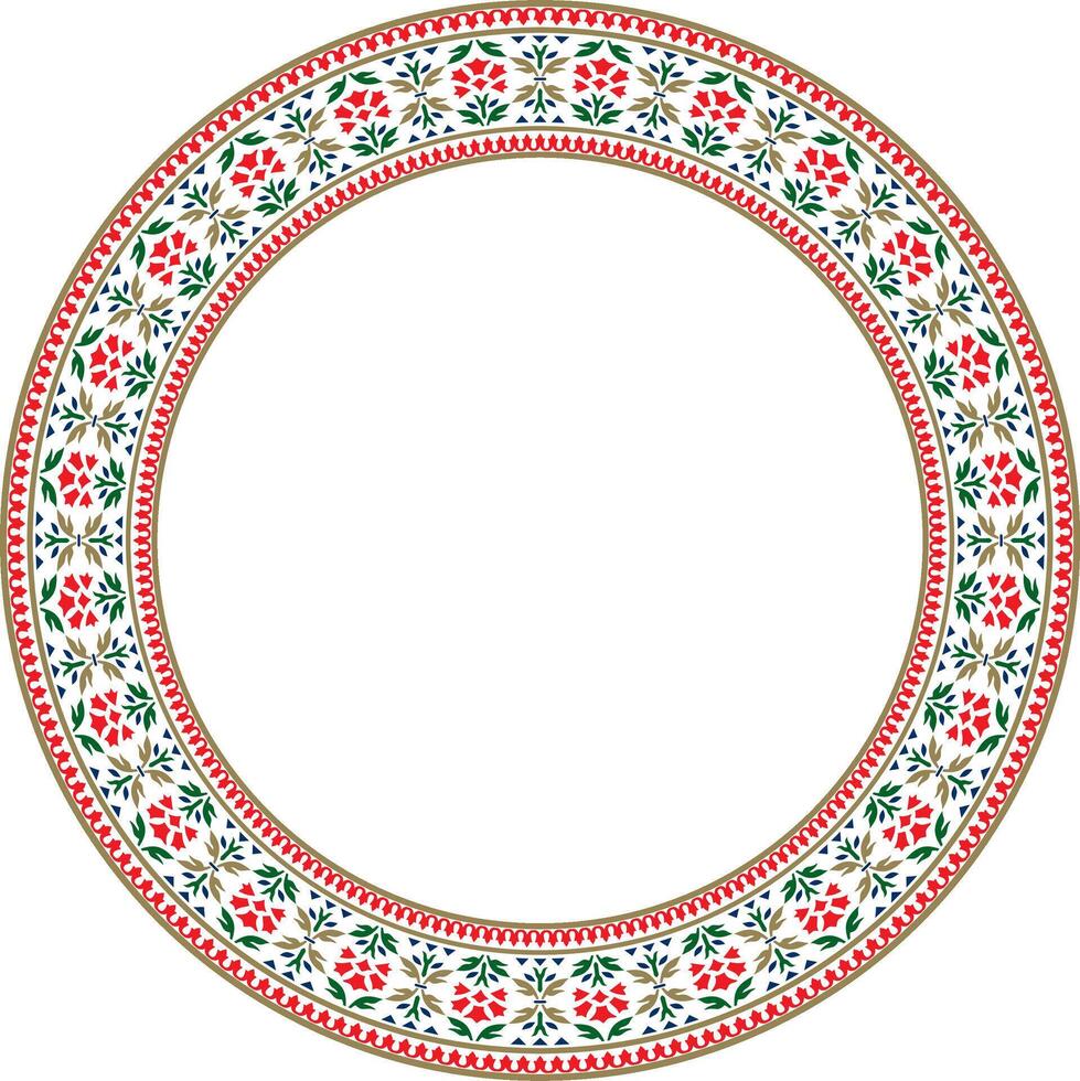 colored round Turkish national ornament. Ottoman border, frame. Ethnic floral circle, ring, Seljuk Turks pattern. Decoration Sultan's palaces. vector