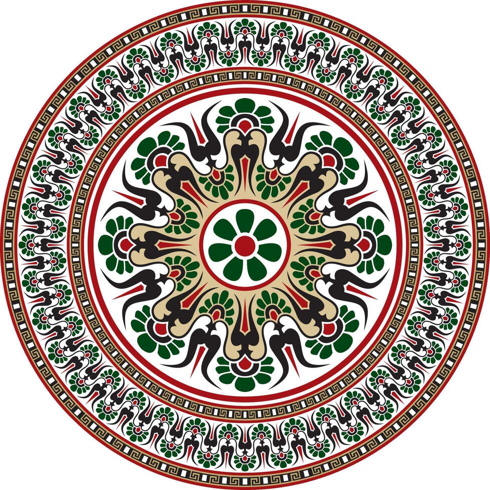 colored classic Greek round ornament. Circle of Ancient Greece and the Roman Empire. Byzantine paint of walls, floors and ceilings vector