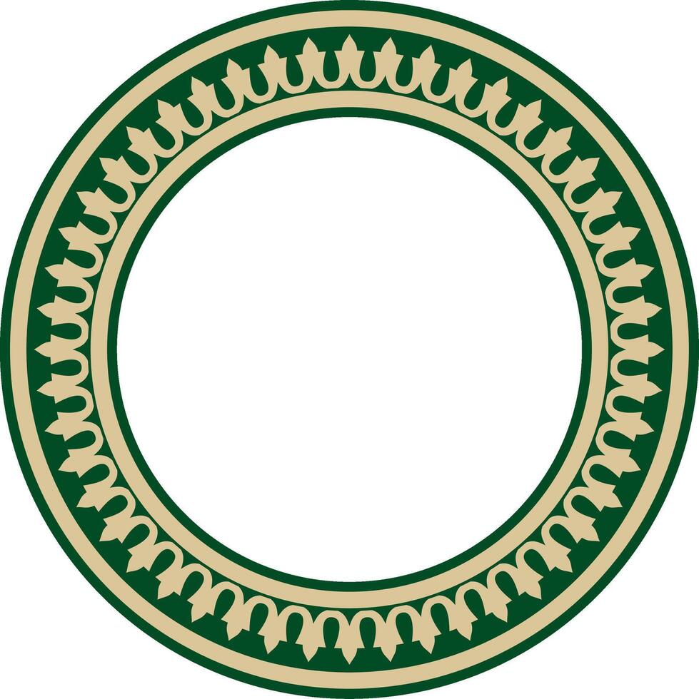 gold with green round Turkish national ornament. Ottoman border, frame. Ethnic floral circle, ring, Seljuk Turks pattern. Decoration Sultan's palaces. vector