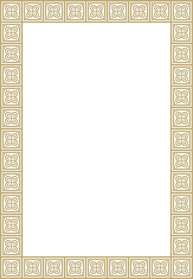 square european gold ornament. Rectangular pattern, circle, ring of the Middle Ages. Revival border. Decorations of palaces and church vector