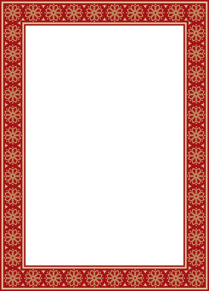 square gold with red ancient Russian ornament. Slavic rectangle, border, frame. Painting of the royal chamber vector