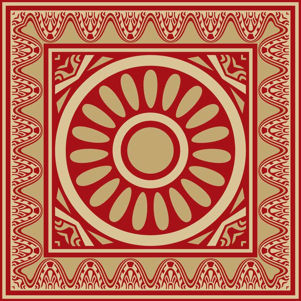 square Assyrian gold with red ornament. Rectangle, border, frame of Mesopatamia vector