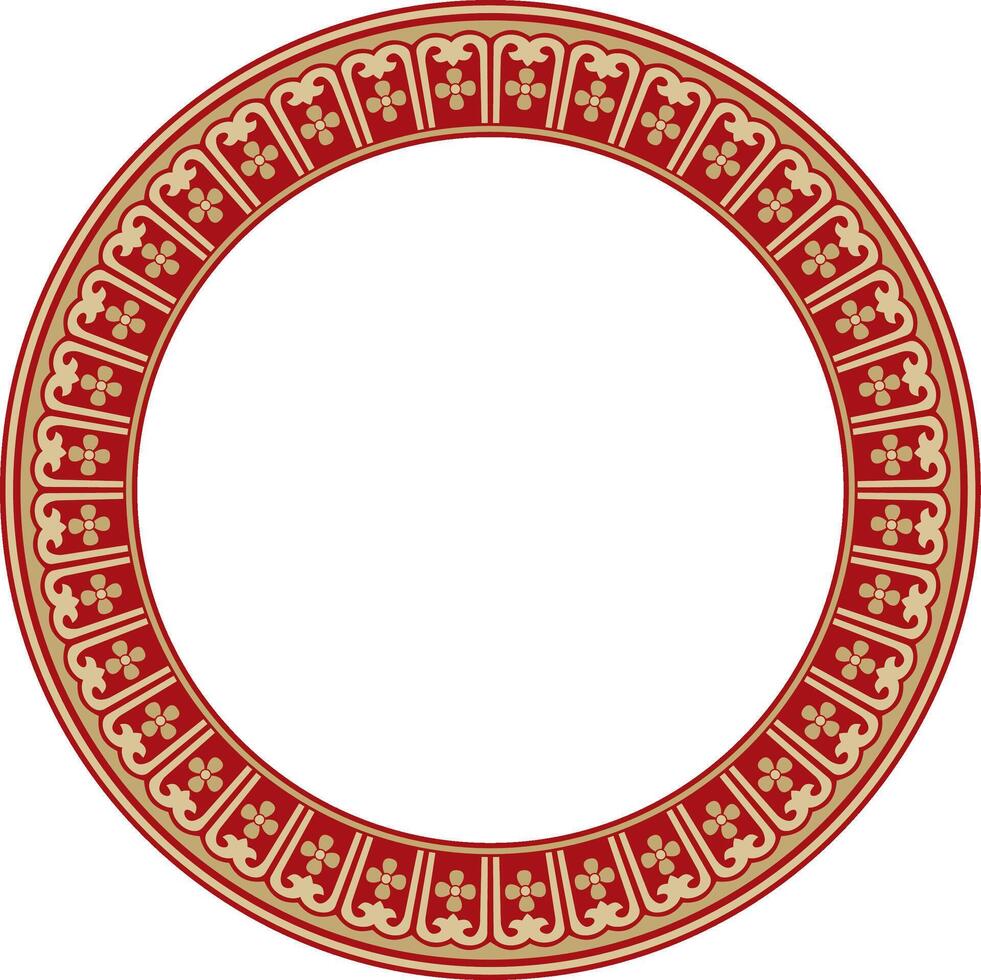 gold with red Chinese circle, ring, frame. Round ornaments of oriental peoples, korea, taiwan, china, hong kong, indonesia vector