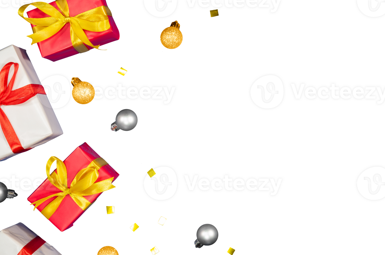 Christmas gift box with balls for banner background png
