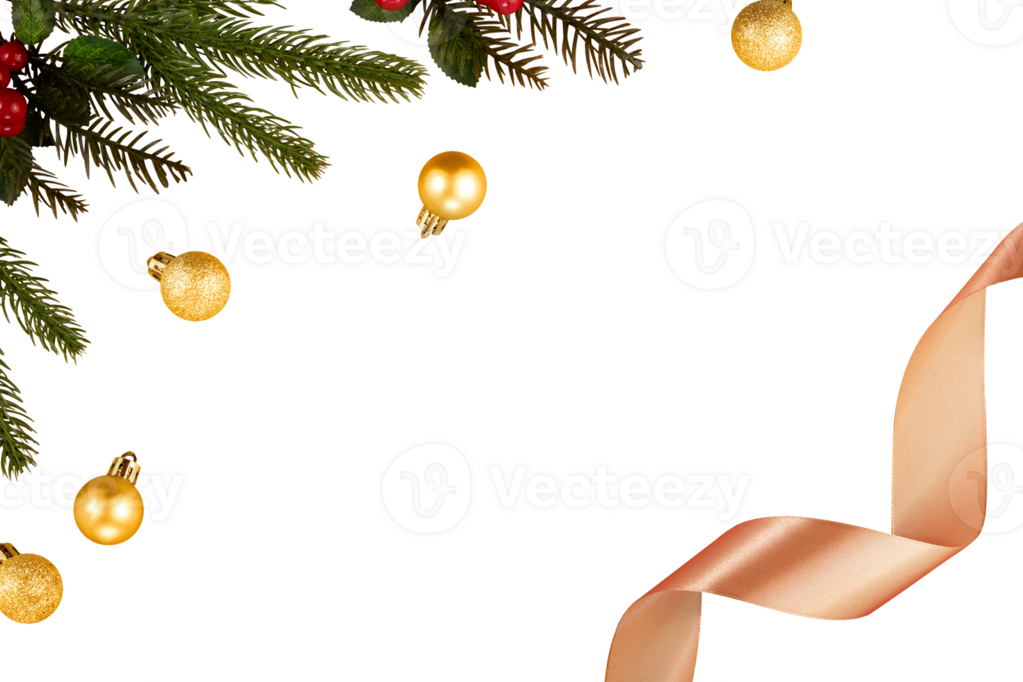 Christmas tree decoration with bow for banner background png