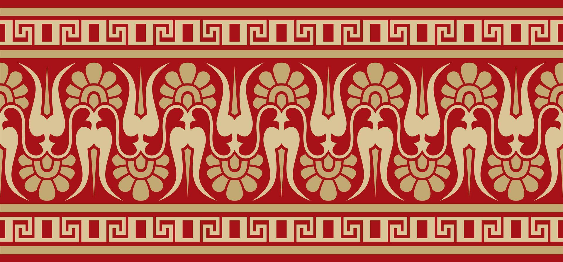 gold and red classic seamless european national ornament. Ethnic pattern of the Romanesque peoples. Border, frame of ancient greece, roman empire vector
