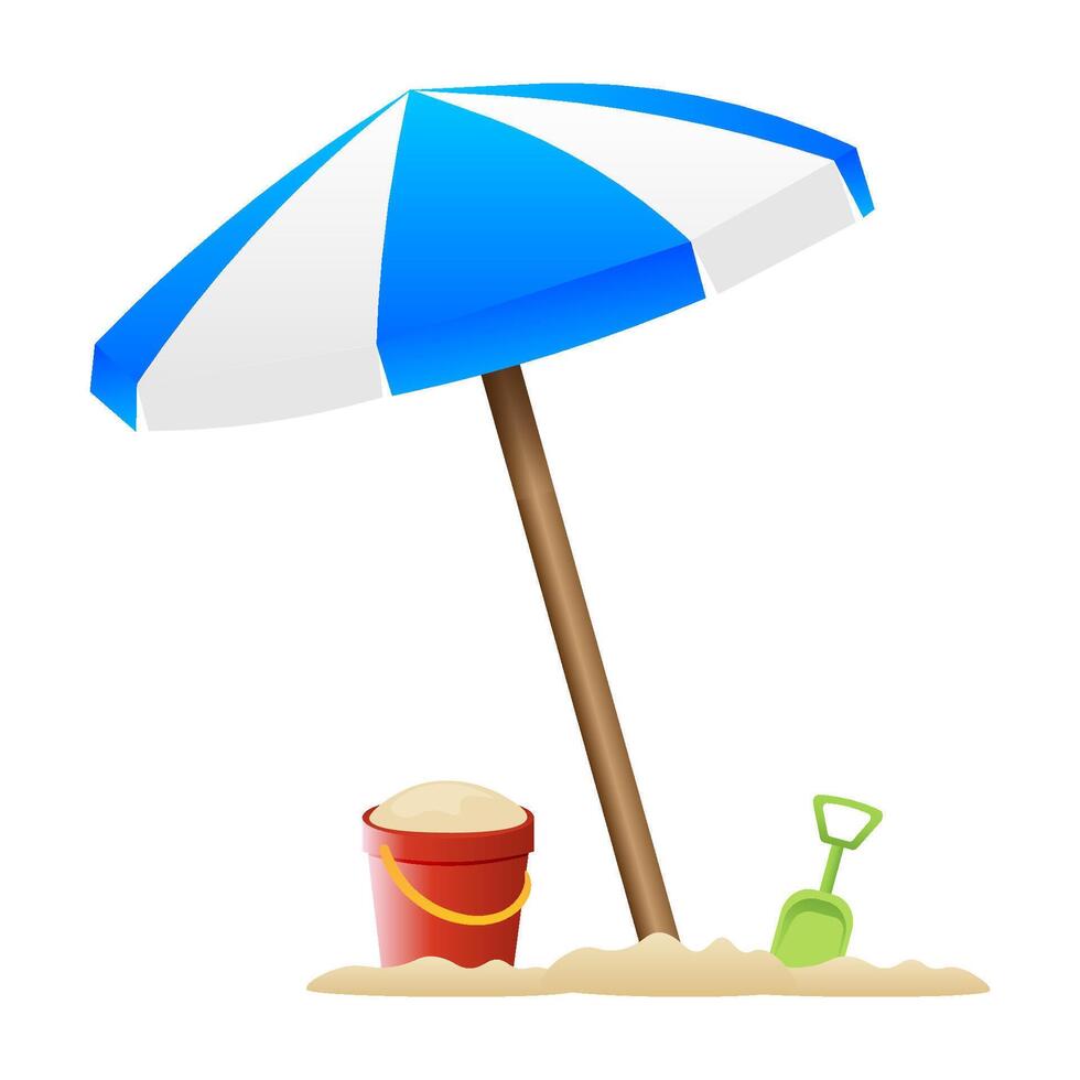 Summer beach.Beach umbrella with toys. illustration vector