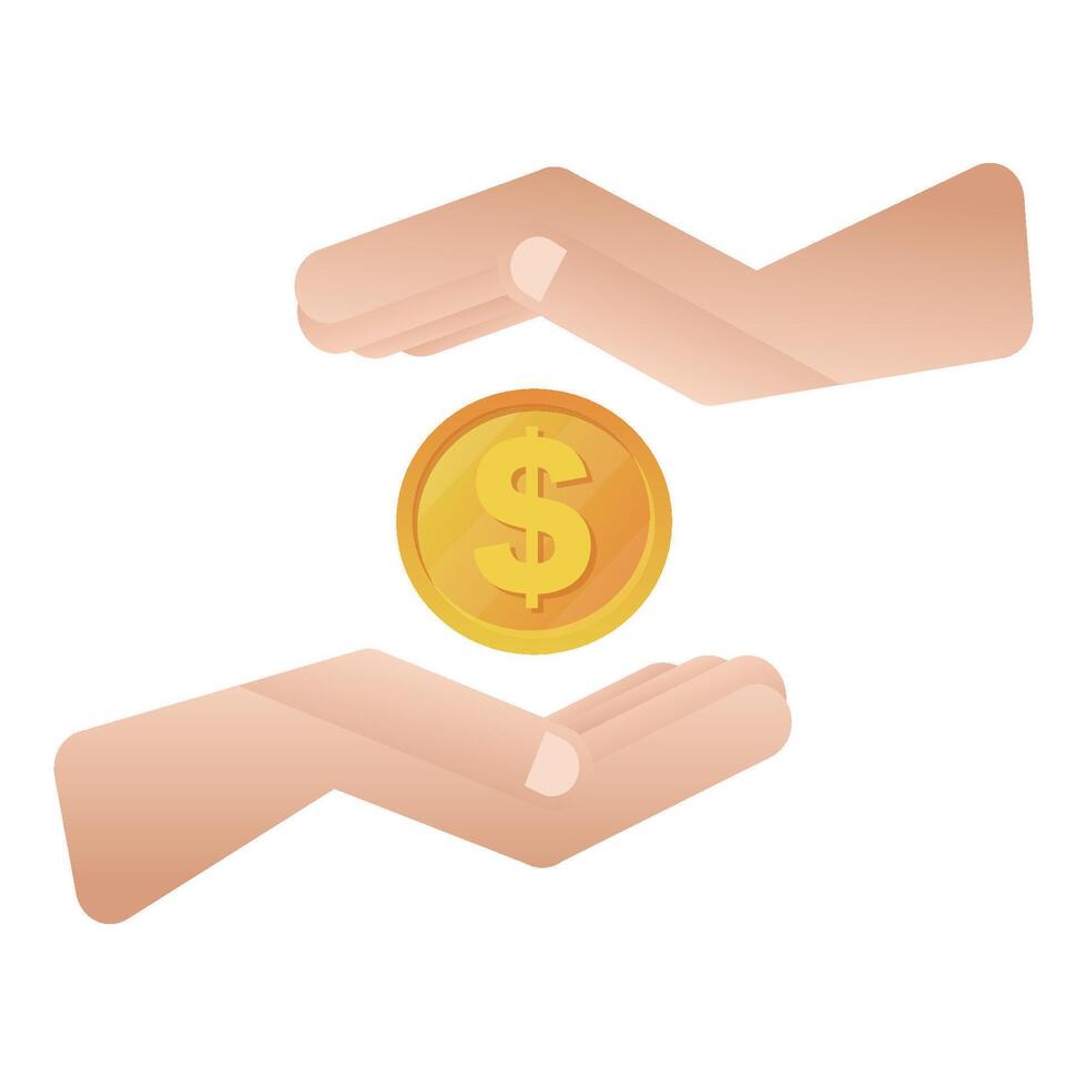 Hands and dollar coin.Financial aid.Profit icon. illustration vector