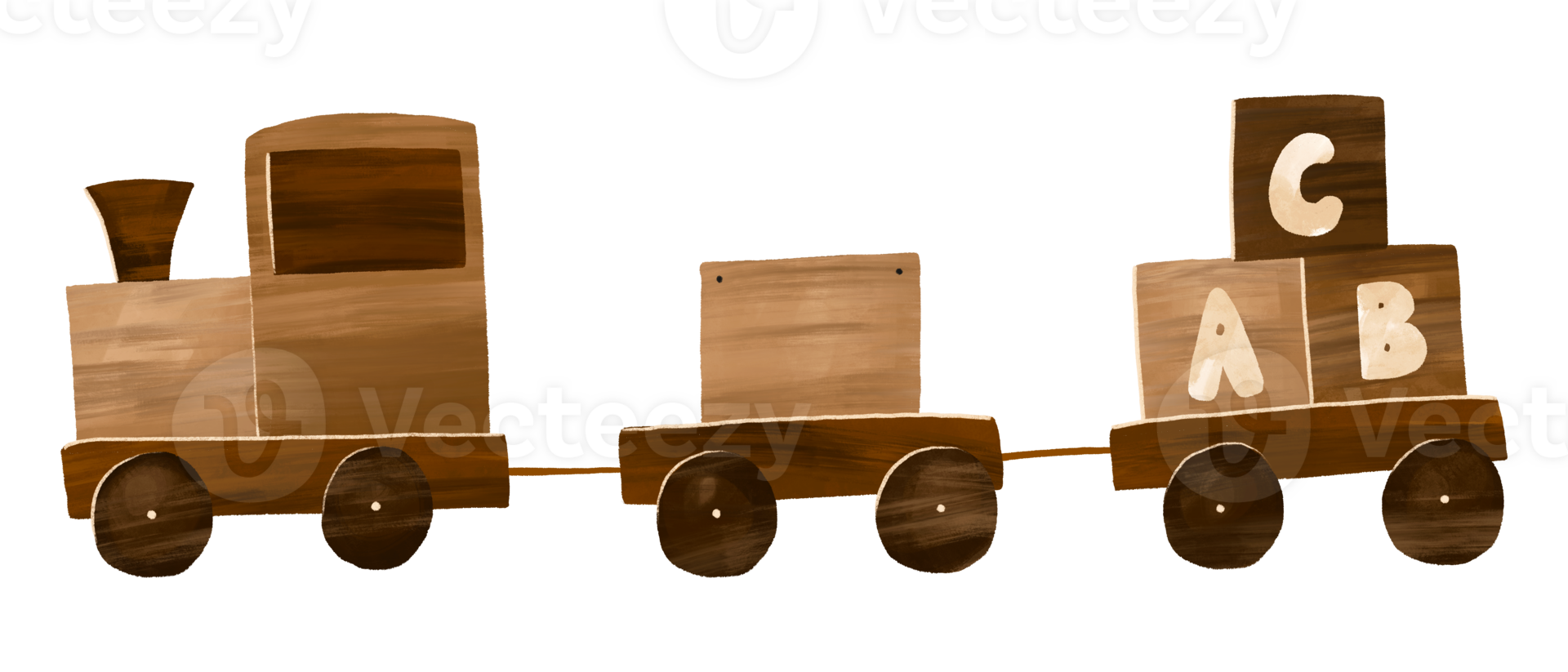 Wooden train transport and cubes, pyramid. Newborn children. Learning and game. Baby toys hand drawn illustration png