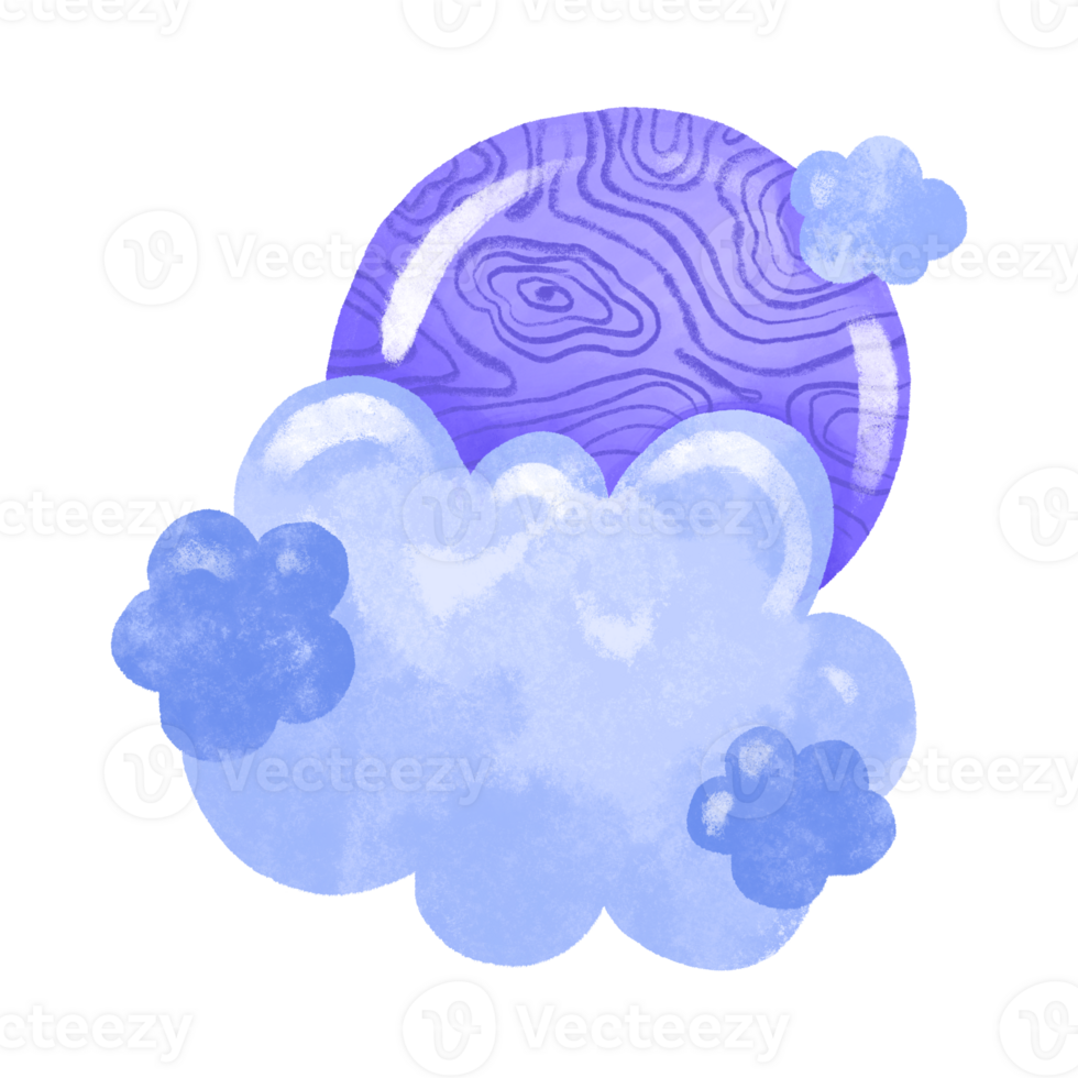 Clouds and planet. Sky and space . Hand drawn space dreaming watercolor illustration png