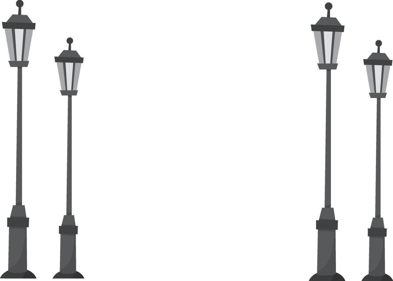 2d Street light or old electric street lights, retro iron lamposts with sphere shade for road sidewalk vector