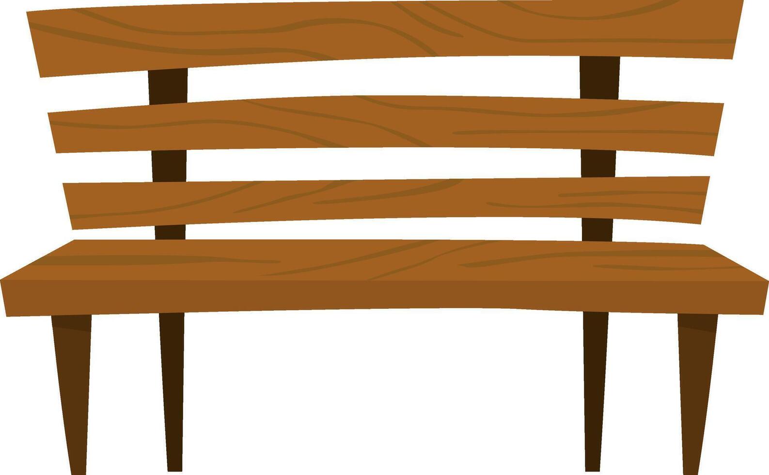 Wooden park or backyard bench. long chair with light brown wood texture for a public city garden. Street furniture made of deck plank. Outdoor bench, vector