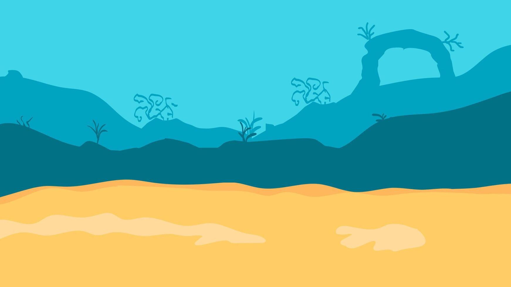 2d under sea background or Ocean or sea underwater background. Empty bottom with rocks, fish silhouettes vector