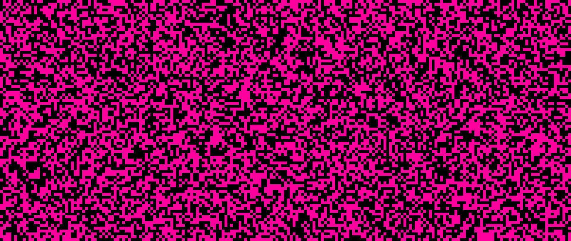 Abstract pixel bitmap pattern with random pink and black blocks. Retro 8-bit digital texture, perfect as a bold background, glitch screen or techno-inspired design element. vector
