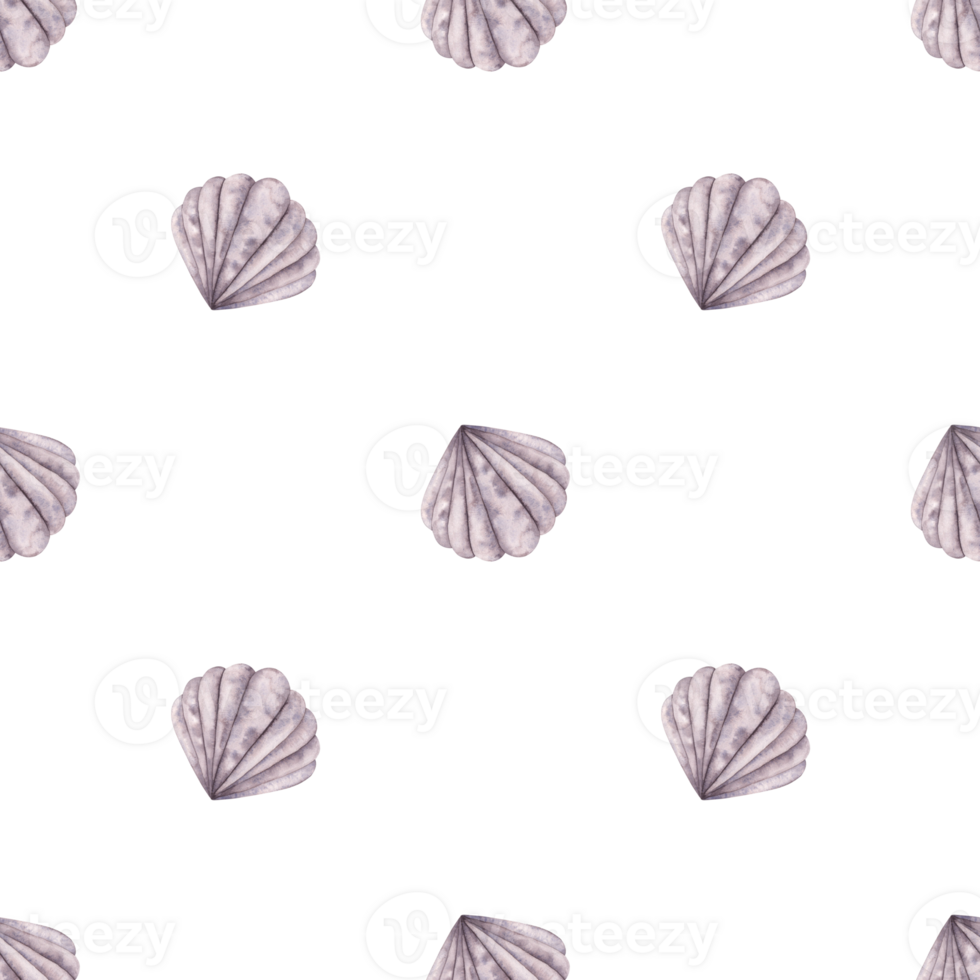 Under the sea. Watercolor hand-drawn seamless minimalistic pattern with seashell. Animals and plants of the underwater world. Cute cartoon print for kids. png