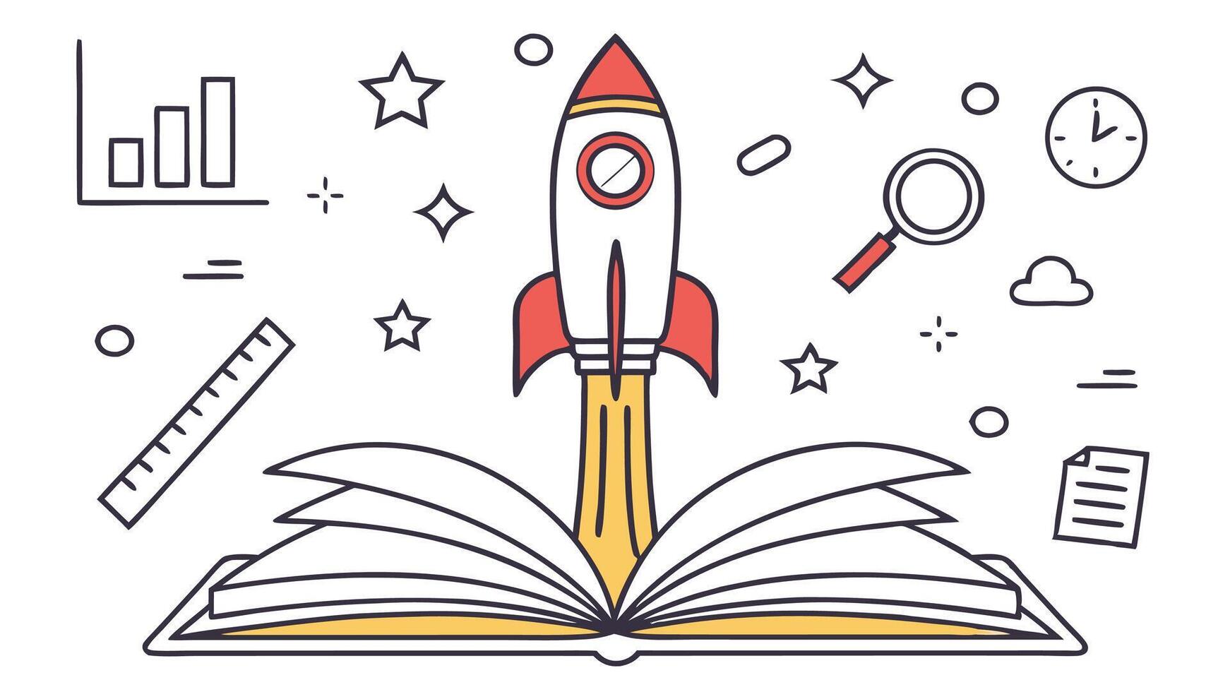 Education rocket launch from book concept for learning and growth llustration design 100 vector