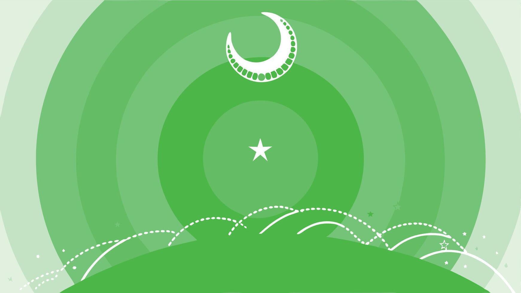 Green islamic background with crescent moon and star illustration for ramadan kareem eid mubarak 2024 vector
