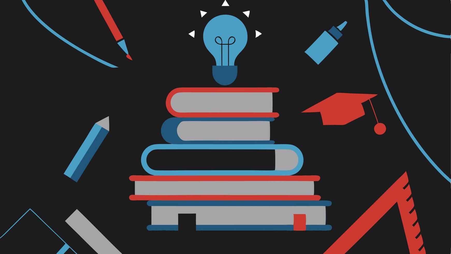 Education concept illustration with books and lightbulb for learning and knowledge growth 100 vector