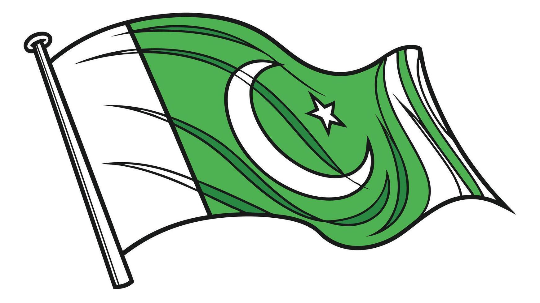 Pakistan Flag A vibrant green and white flag waving proudly symbolizing national pride and independence Simple line art vector