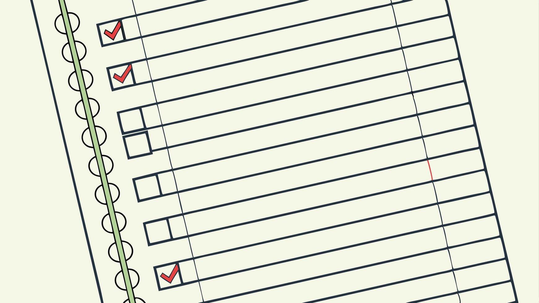 Achieving goals checklist spiral notebook page red checkmarks completed tasks productivity organization planning success vector