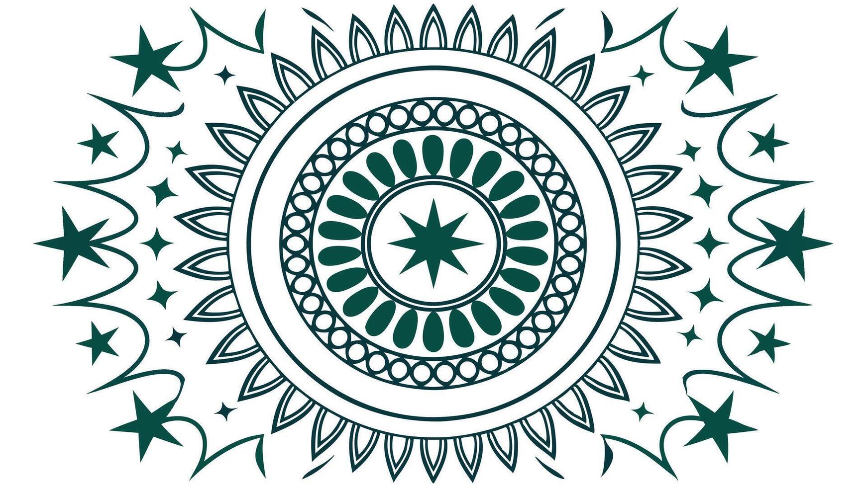 Green and white mandala design with stars and floral elements for creative projects and backgrounds use vector
