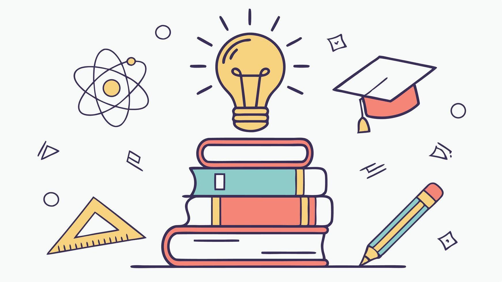 Education learning concept illustration with books and lightbulb for knowledge and school success vector