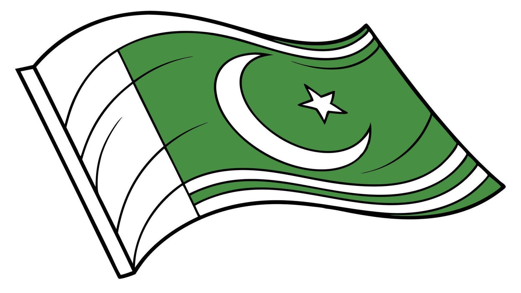 Pakistan Flag A Green Crescent Moon Star Waving Proudly Simple Line Art Illustration National Symbol of Pakistan vector