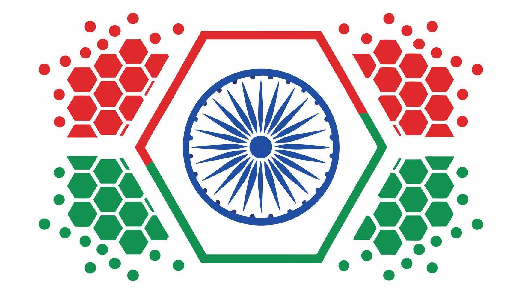 Indian flag tricolor hexagon ashoka chakra graphic design for independence day celebration vector