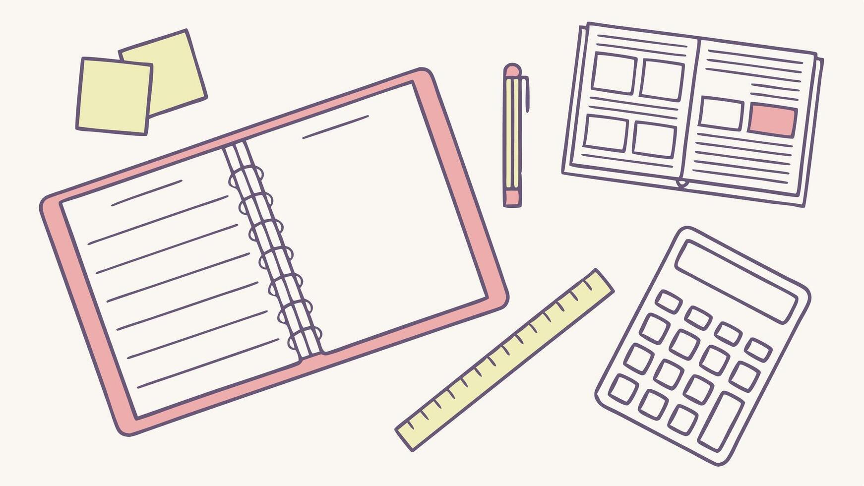 Illustration of school supplies for students and teachers for planning and organization tasks at school vector