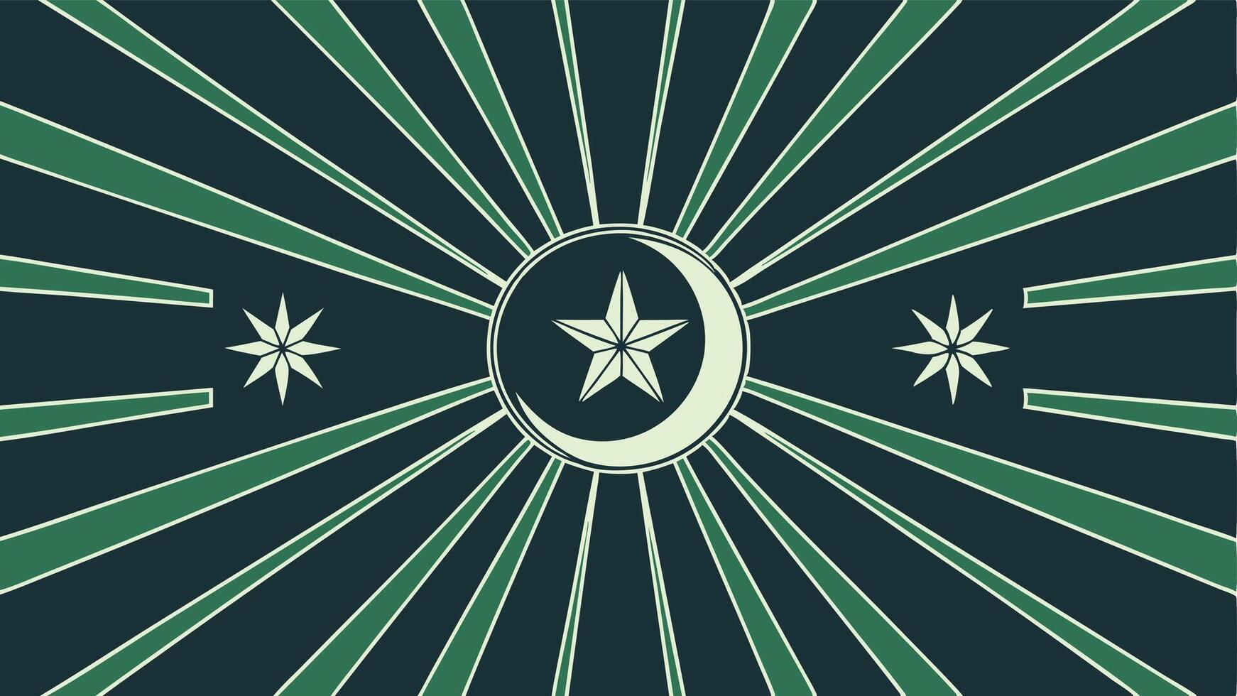 Abstract islamic art with crescent moon and star design in green and black color scheme vector