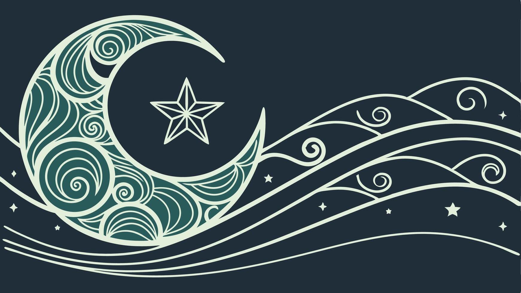 Crescent moon and star art design for ramadan kareem islamic holiday background illustration 100 vector