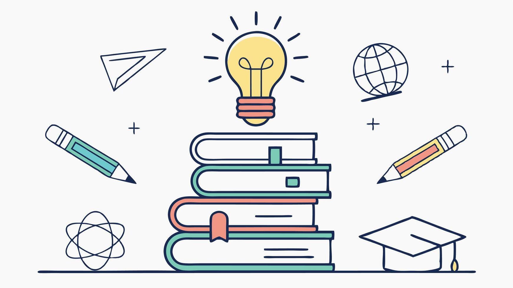 Education concept with books lightbulb and graduation cap for learning and knowledge illustration vector