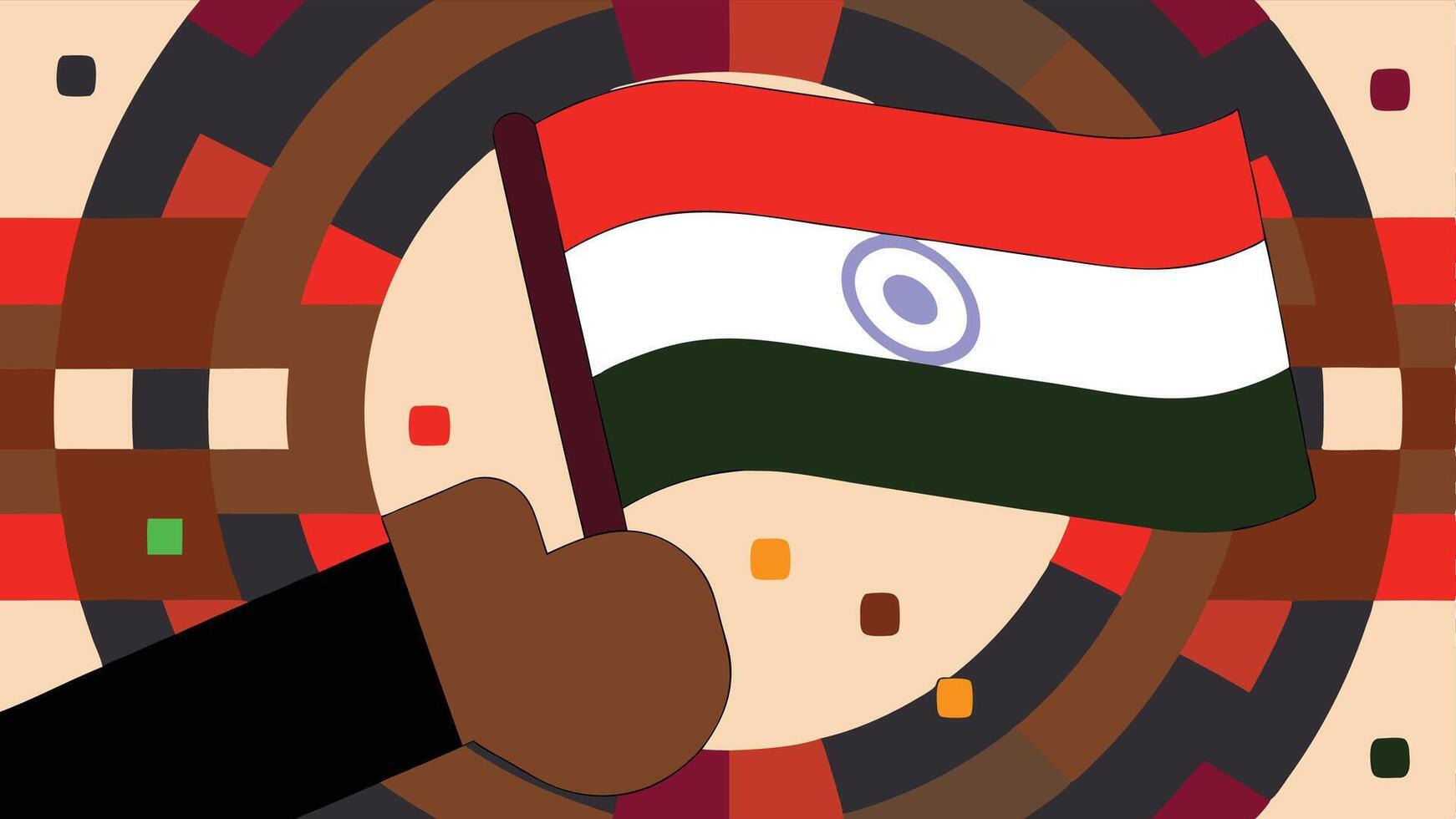 Indian flag illustration for independence day with abstract background and hand holding flag vector