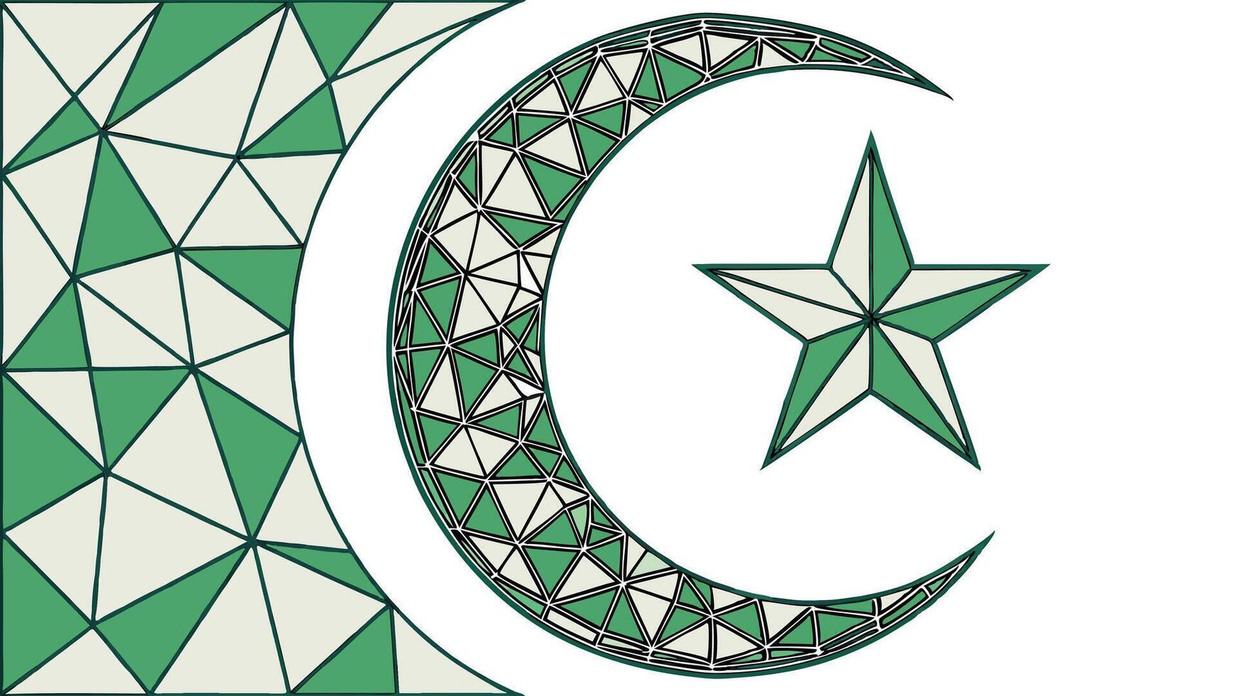 Green geometric crescent moon and star islamic symbol design for ramadan kareem decoration art vector