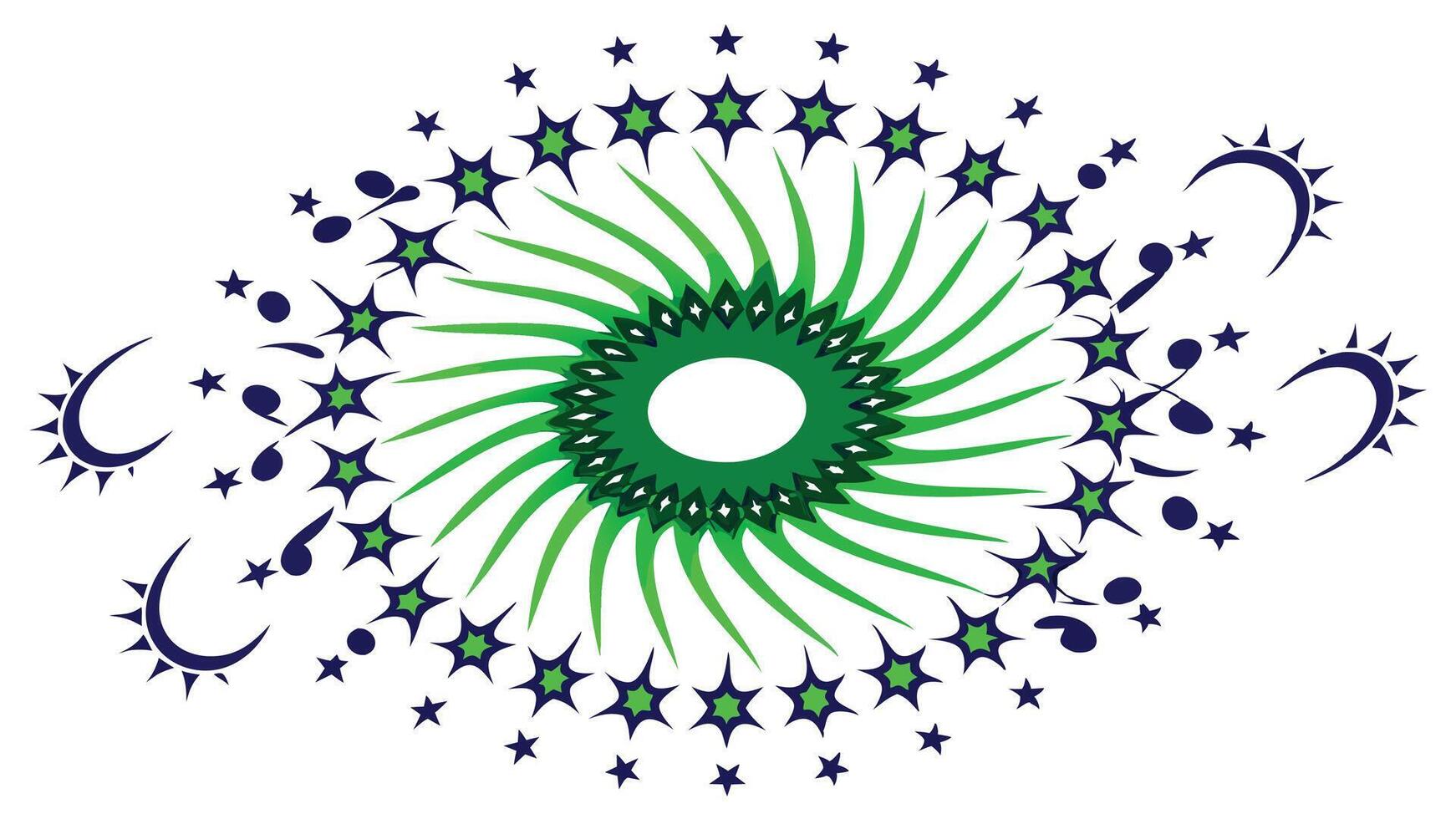 Abstract green sunburst design with stars and moons illustration graphic art image vector