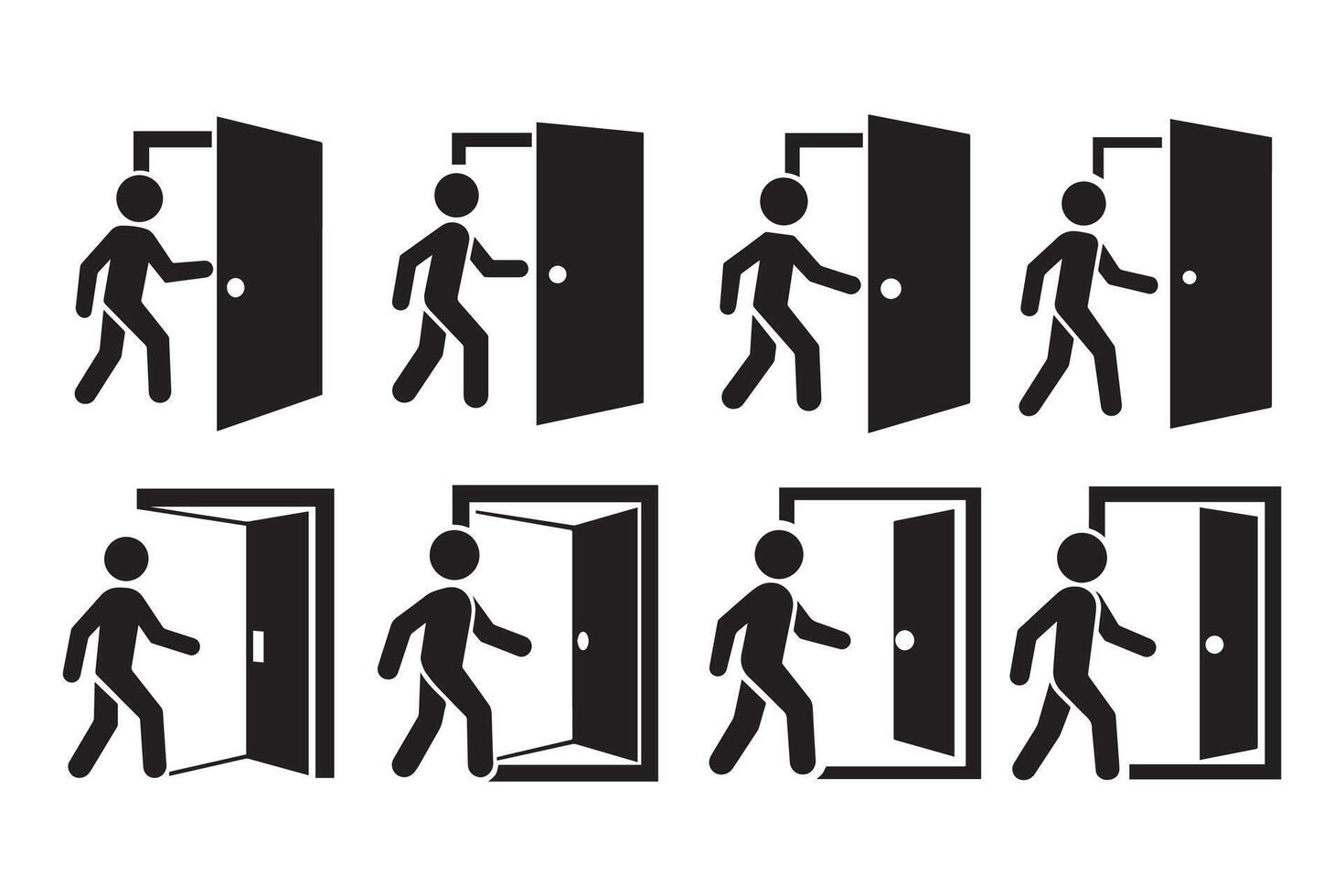 Sequence of a Person Walking Through an Open Door in Silhouette Style Depicting Movement and Transition vector