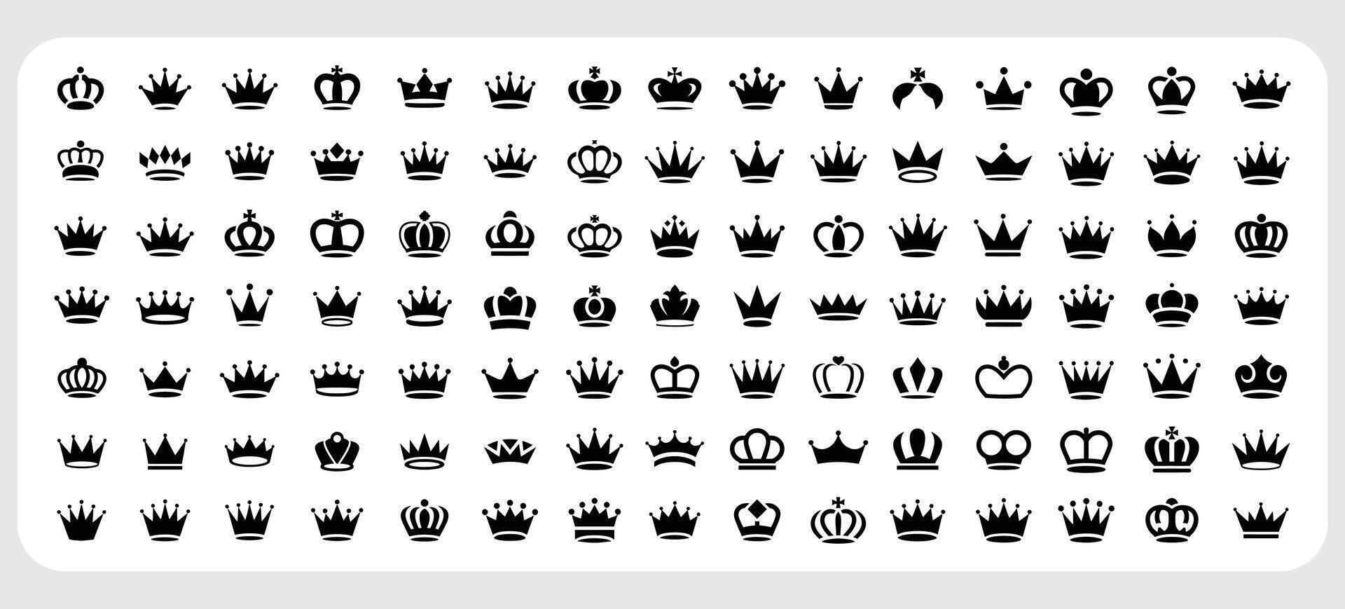 All Types of Crown Icons Set, Royal Crown Silhouettes for Logo Design, Branding and Graphic Projects vector