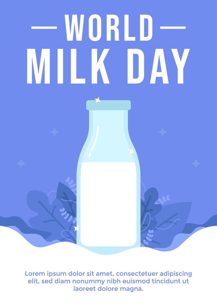 World Milk Day poster template with a bottle of milk on light purple vertical background vector