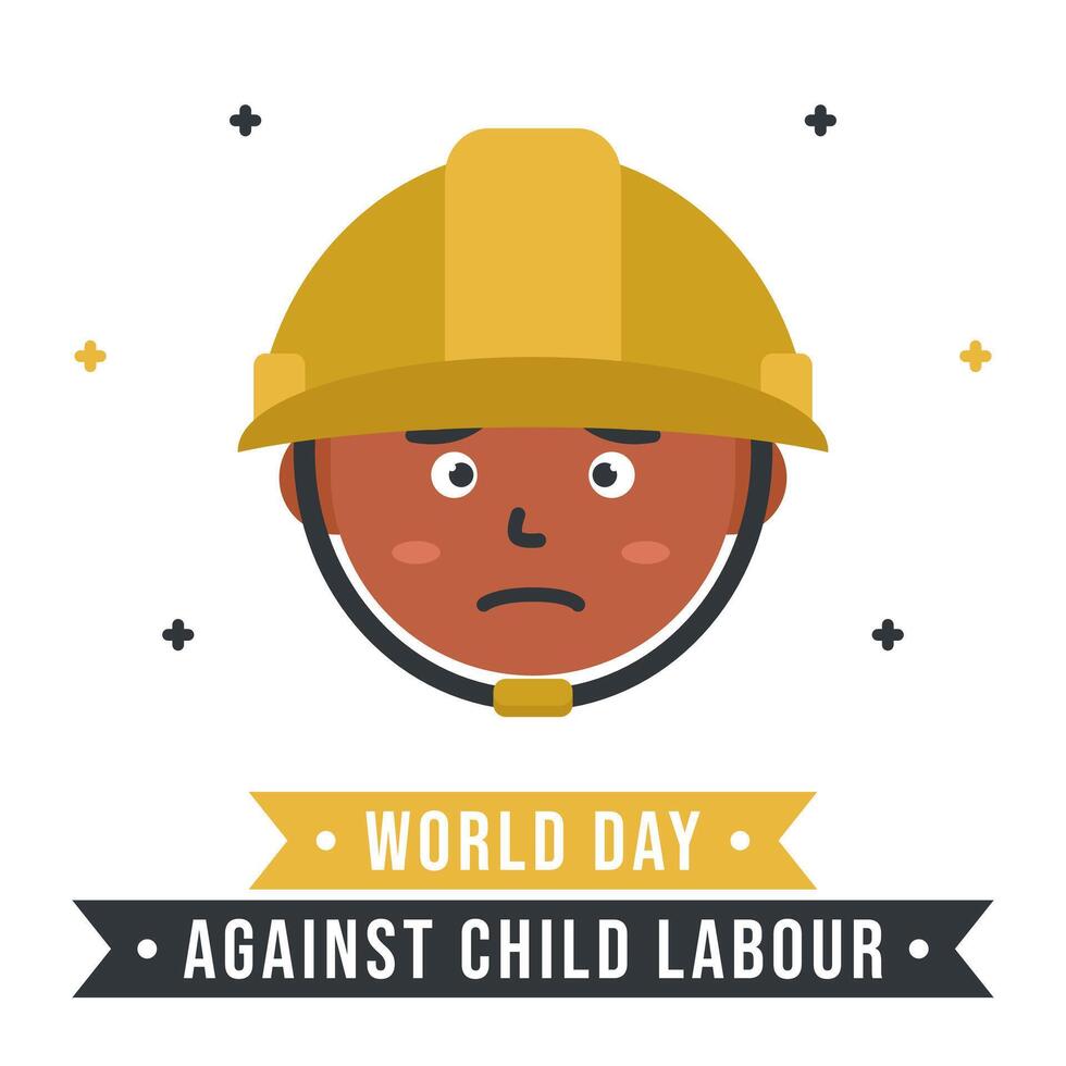 World Day Against Child Labour background template with an illustration of a boy wearing a construction helmet suitable for Anti Child Labour campaign or social media post vector