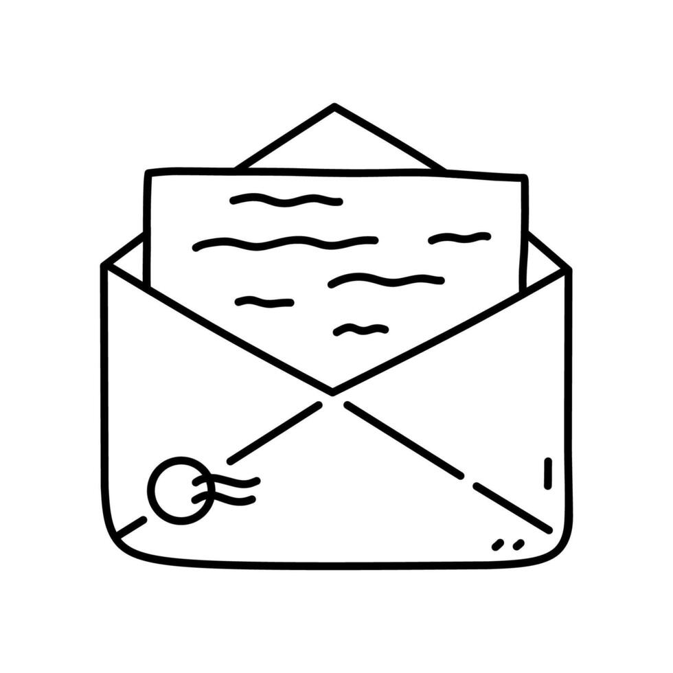 An open envelope with a letter isolated on a white background. hand-drawn illustration in doodle style. Perfect for decorations, logo, various designs. vector