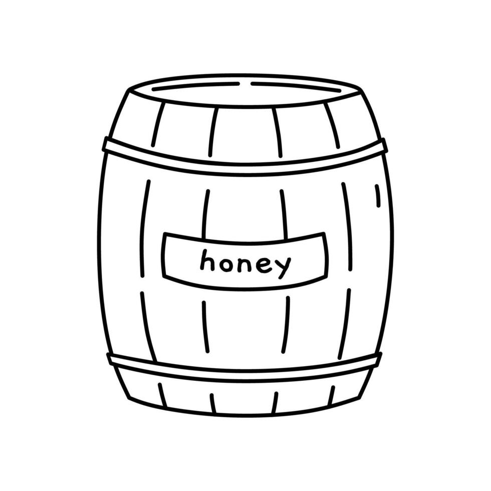 Wooden barrel with honey isolated on a white background. hand-drawn illustration in doodle style. Perfect for decorations, logo, various designs. vector
