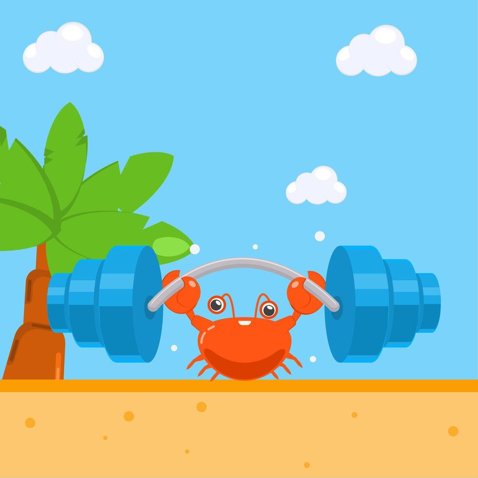 Crabs are doing weight lifting exercises on the beach vector