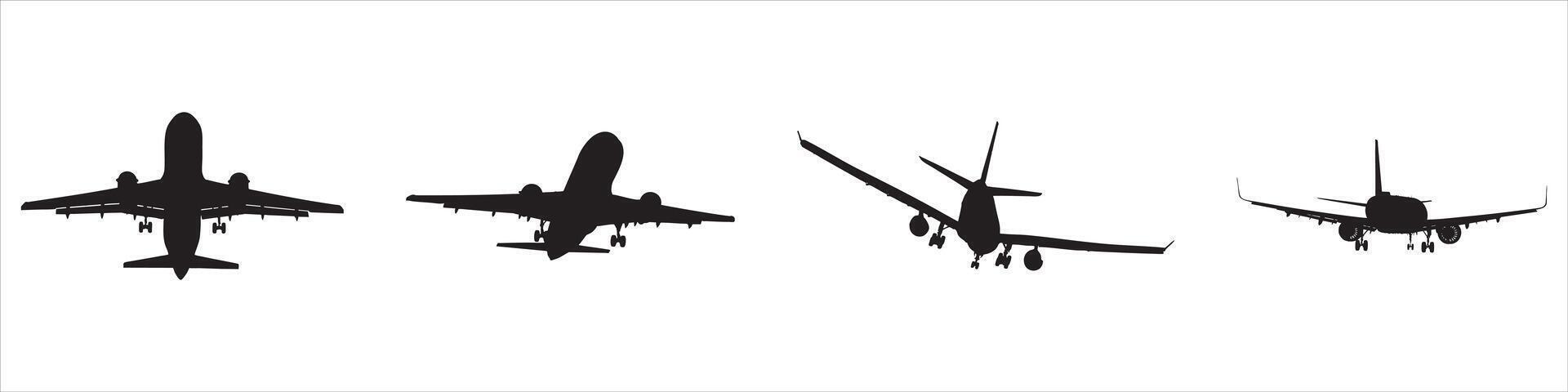Silhouettes of Airplanes in Various Flight Positions vector
