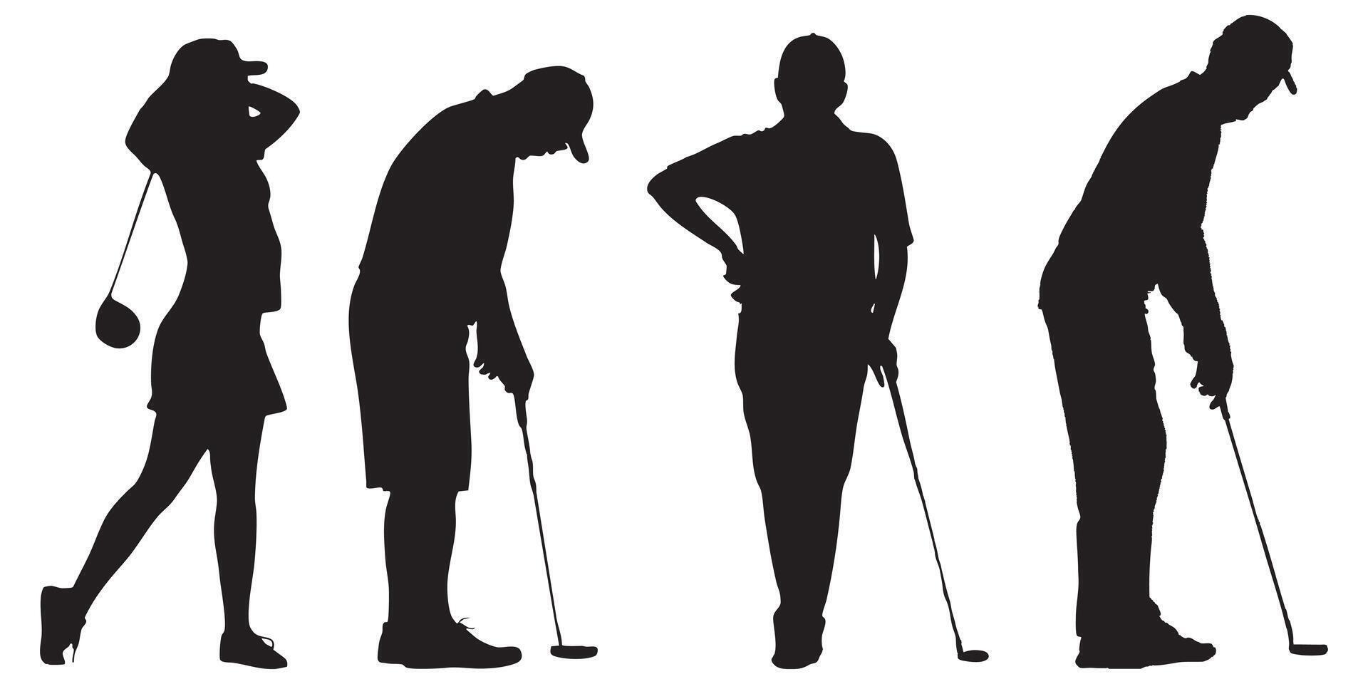 Silhouette set of Diverse Male and Female Golfers in Action Poses vector