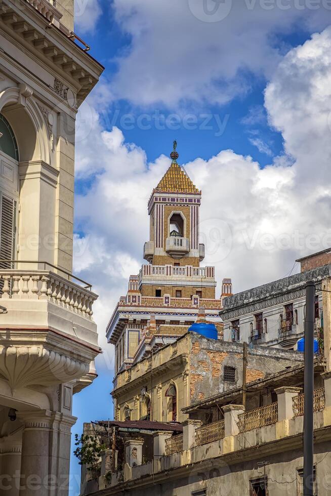 a beautiful, ornate building with a distinctive tower in Havana, Cuba. Bacardi building photo