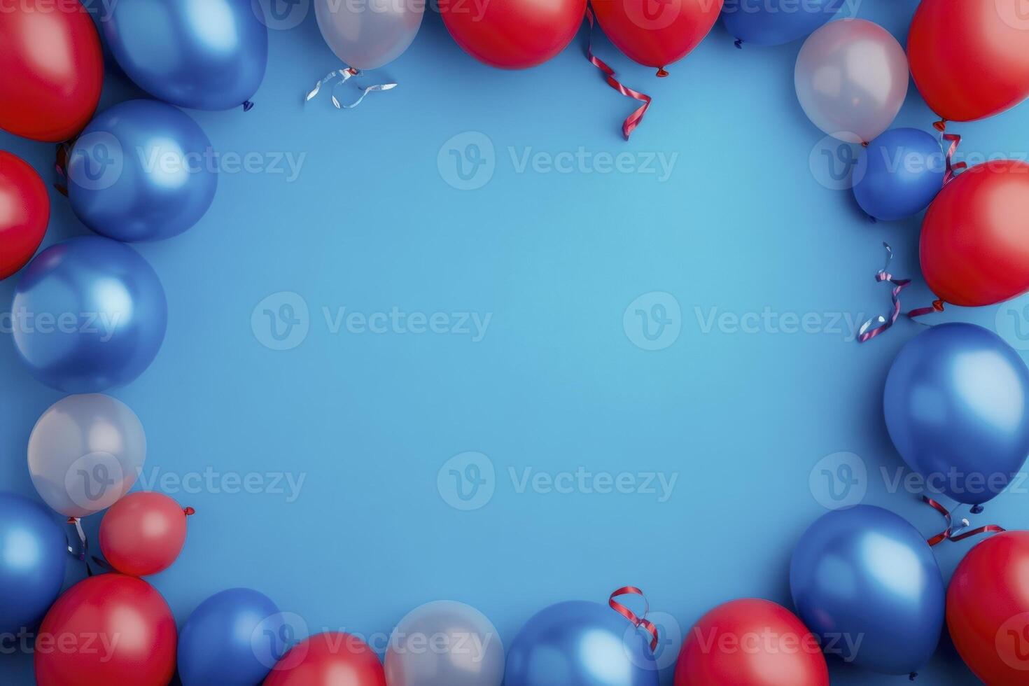 Red, white and blue balloons on a blue background photo