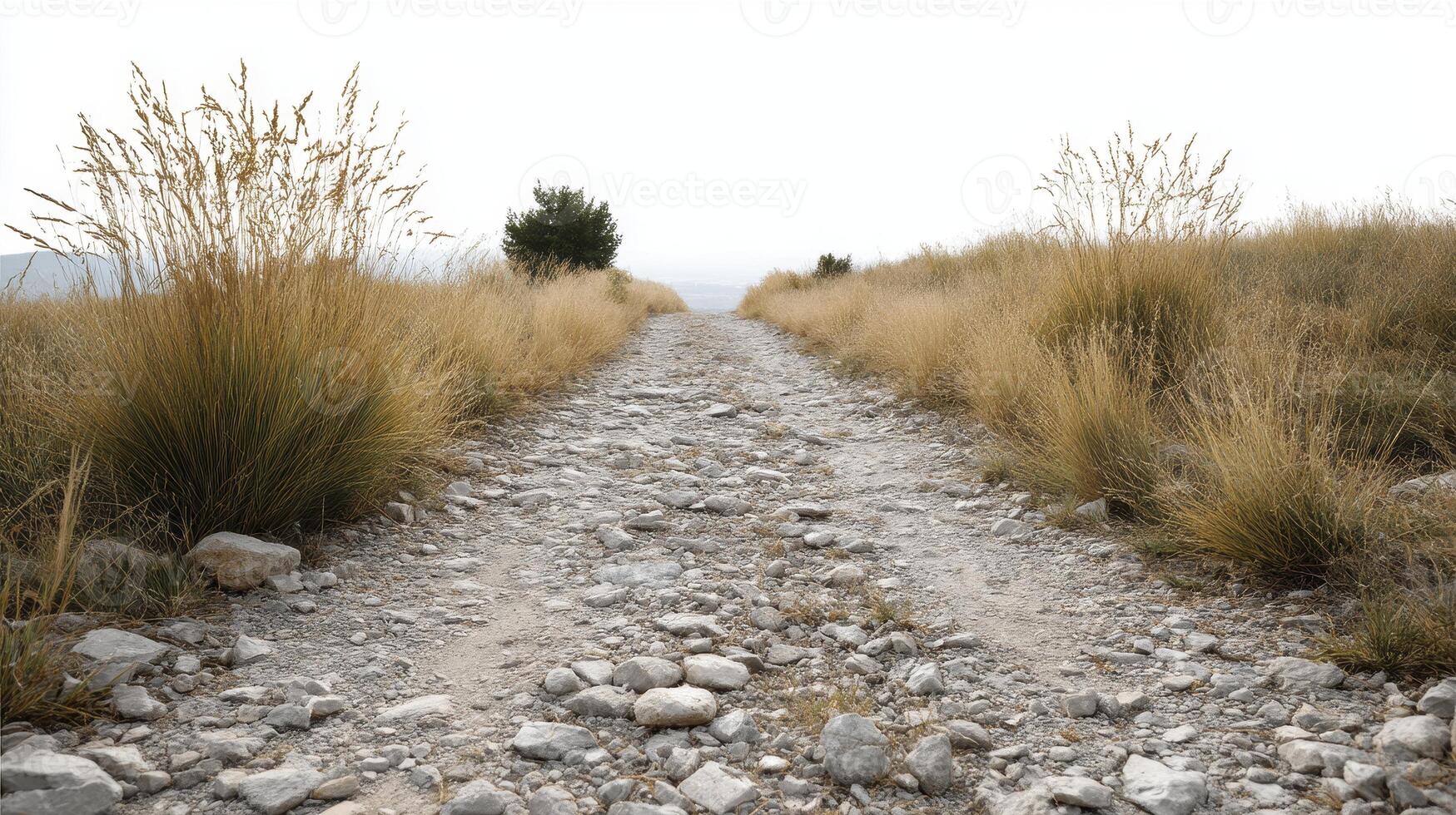 A dirt road with grass and rocks on it photo