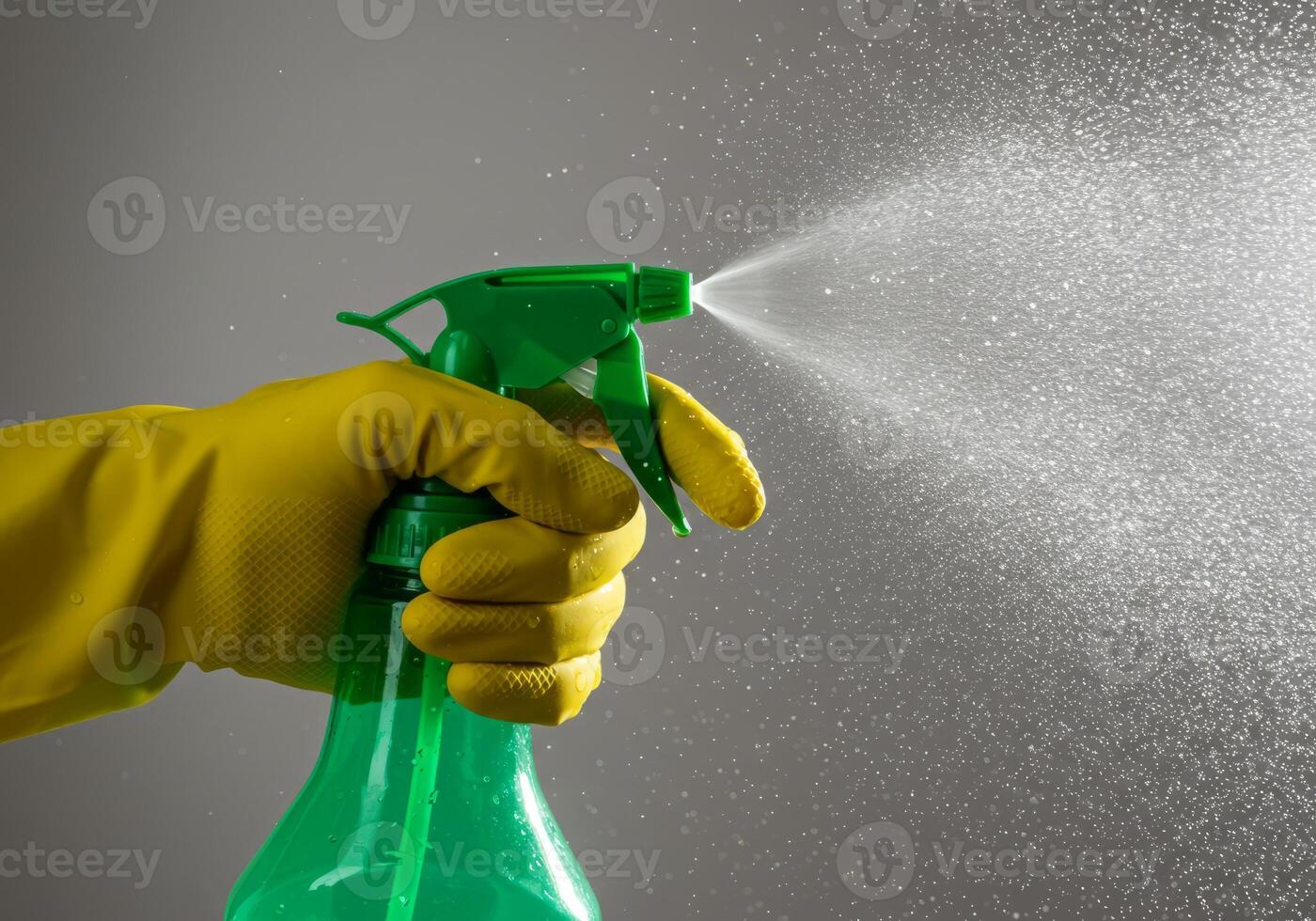 Spraying Liquid Cleaner with Glove for Cleaning Action photo