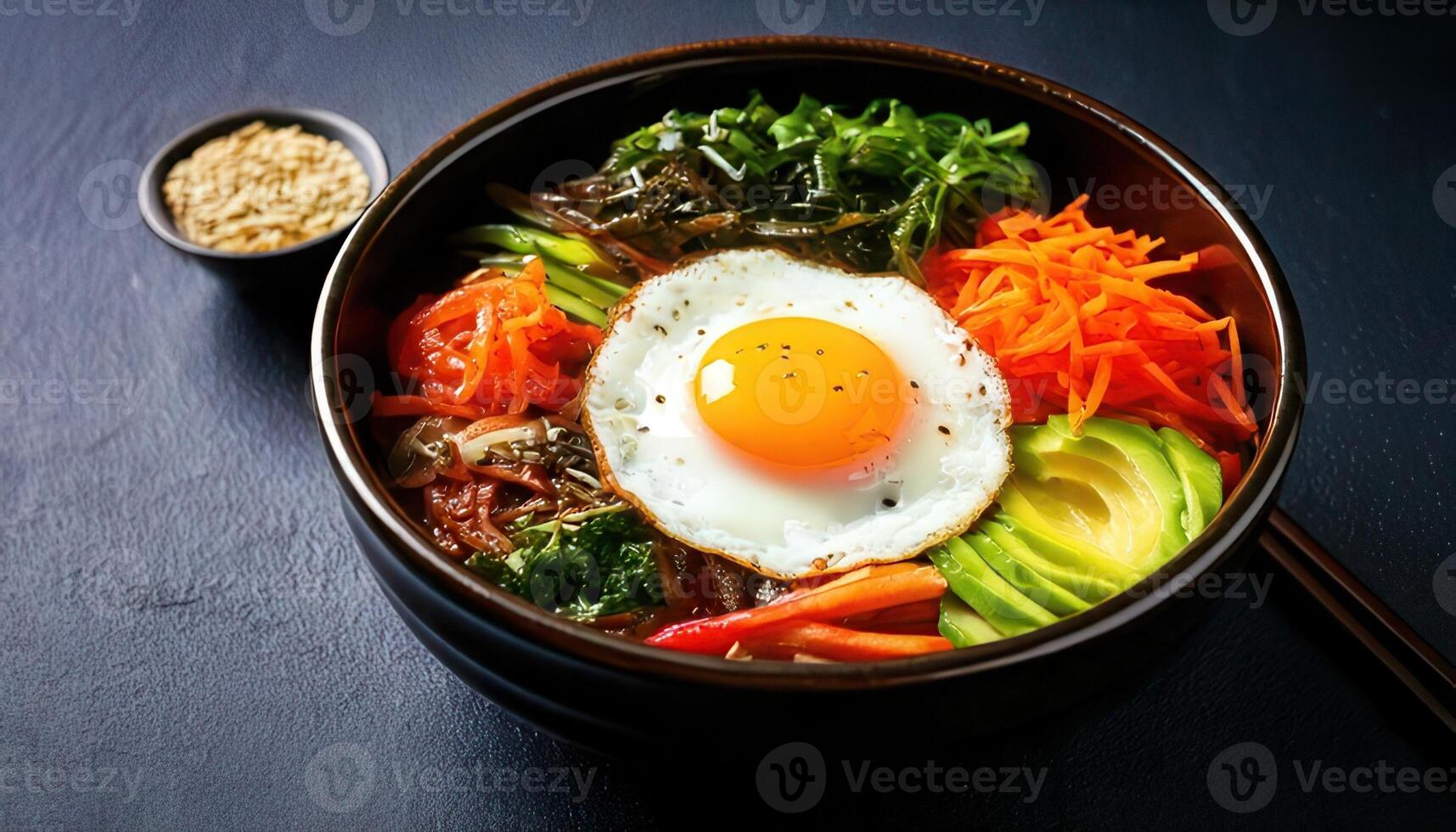Colorful Korean Bibimbap with Fried Egg photo
